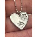 Double Paw Print Heart Pendant, Two Necklace, Pet Remembrance, Cat Keepsake, Dog Pendant