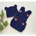 Newborn Boy Photo Outfit, Blue Baby Romper & Hat With Ears, Bear Newborn Coming Home Clothes 0-3 Months New Born Gift