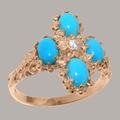 18Ct Rose Gold Natural Diamond & Turquoise Womens Cluster Ring - Customizable 9K, 10K, 14K, 18K Yellow, Or White Platinum