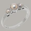 10K White Gold Pearl Womens Trilogy Ring - Customizable 9K, 10K, 14K, 18K, Yellow, Rose Or Platinum