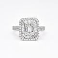 Natural Diamond Ring, 18Kt White Gold Starburst Bridal Ring R052527, Square Shape Gift For Her