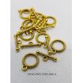 5 Sets Golden Rope Toggle Clasp, Tibetan Style, Optional Jump Rings, Antique Gold, Ring 13x16mm, Bar 6x18mm, Hole 2mm