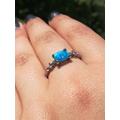 Opal Diamonds Engagement Ring 14K/18K Gold Cluster Ring, Natural Changing Color 14K Blue-Green Fire