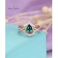 Vintage Pear Teal Sapphire Engagement Ring Rose Gold Twisted Diamond Moissanite Curved Wedding Band Bridal Set