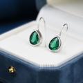 sterling Silver Emerald Green Droplet Drop Earrings in Silver, Or Gold, Chunky Pear Shape Hook