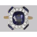 Art Deco Sapphire & Diamond Ring.french 1920S 18Ct Gold Antique Cluster Ring