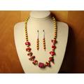 Aaa Red Sea Coral & Lime Rondelle .925 Sterling Silver Necklace Earrings