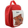 Personalised Dog Childrens Lunch Bag, Staffie Box, Insulated, Cool School Kids Red, Blue, Pink