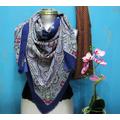 Blue Ethnic Vintage Scarf/Flower Print Shawl/Fringed Scarves /Gift For Her/Spring Summer Fall Accessories