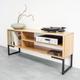 Large Oak Tv Stand Or Record Player Stand, Vinyl Storage, Solid Premium On Minimalist Square Legs. "Asymmetric Media Stand