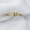 Solid Gold Peridot Ring With Diamond/ Engagement Ring/ Promise For Women/ August Birthstone Ring, Textured Round