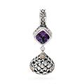 Sterling Silver 925 Pendant With Gold Accent 18K & Amethyst Stone. Size 45x18mm