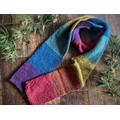 Knitted Scarf, Long Rainbow Vegan Colour Block Stripes - Rustic Tweed