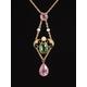 Edwardian Sophisticated Natural Green & Pink Tourmaline Pearl Pendant Necklace