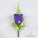 Artificial Wedding Flowers, Purple Single Rose Buttonhole With Crystals, Greenery & Ivy