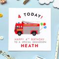 Personalised Fire Engine 4Th Birthday Card | For Boy, Son, Grandson, Brother, Nephew, Kids, Children Fourth, 4, Four