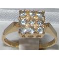 Unusual Solid 9K Yellow Gold Natural Aquamarine Square Engagement Ring, English Design Cluster Ring - Customizable