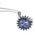 Painted Tie Dye Long Large Silver Sun Pendant Necklace Boho Jewelry Free Shipping