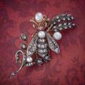 Antique Victorian Diamond Pearl Insect Brooch 2Ct Of With Box