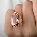 Solid 14K Yellow Gold Genuine 16.51 Ct. Peach Morganite Gemstone Wedding Engagement Band Ring Certified Jewelry Art Deco