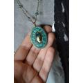 The Mermaid Locket Necklace, Turquoise Crystal Beaded Jewelry Patina Oval Necklace Vintage