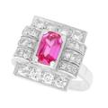 1.45 Ct Pink Sapphire & 0.96 Diamond, 18 White Gold Platinum Dress Ring - Art Deco Style Vintage Circa 1950