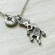 Kokopelli Charm Necklace, Initial Hand Stamped, Personalized, Antique Silver, Monogram