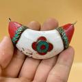 Beautiful Vintage Tibetan Shell Pendant With Turquoise & Coral Stone Inserts Unique