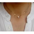 Coin Pearl Necklace. Single Small White Pearl. Delicate Dainty. Layering Layered. UK Jewellery