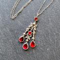 Silver Marcasite & Garnet Pendant, Art Nouveau Style Silver Red Necklace, Vintage Bridal