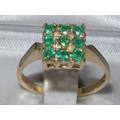 Unusual 9K Solid Yellow Gold Natural Emerald Square Cluster Engagement Ring, English Design Ring - Customizable