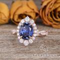 3.5Ct Oval Lab Sapphire Engagement Ring Rose Gold Infinity Cocktail Cluster September Birthstone Gradient Halo