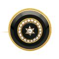 0.41Ct Diamond, Pearl & Black Onyx, 18Ct Yellow Gold Brooch - Circa 1890