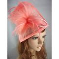 Coral Pink Sinamay & Feathers Twist Fascinator - Hat Occasion Wedding Races