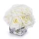 Enova Home Silk Open Rose Artificial Flower Arrangement in Cube Glass Vase With Faux Water Fake Bouquet Centerpiece For Wedding