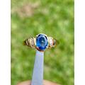 Oval Cut Blue Sapphire Engagement Ring, & Baguette Diamond Ring in 14K Solid Yellow Gold, Natural