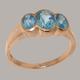 18K Rose Gold Natural Blue Topaz Trilogy Ring | Oval Cut Bezel Set