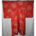 Vintage Silk Kimono Red Salmon Showa Us Seller