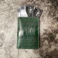 Leather Money Clip/ Custom Minimalist Green Ostrich Leg Leather Bifold Wallet, Slim Card Men Bifold Wallet