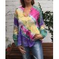 Tie Dye Long Sleeve Smock Top | UK 10 Crinkle Loose Fit Pink, Purple, Green & Yellow