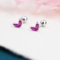 sterling Silver Ruby Pink Cz Marquise Leaf Duo Barbell Earrings, Fan Screw Back Screwback