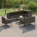 LANTRO JS 9 Piece Patio Lounge Set with Cushions Poly Rattan Gray