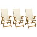 Folding Patio Chairs 3 pcs with Cushions Solid Acacia Wood Outdoor Chairs