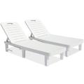 2 Piece Outdoor Lounge Chair SHINPT Lounge Chair Outdoor with Adjustable 5 Position and Retractable Cup Holders Chaise Lounge with Waterproof and UV Resistant for Garden Beach Yard White