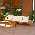 Patio Benches with Cream White Cushions 2 pcs Acacia Wood Outdoor Furniture Sets
