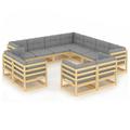 LANTRO JS 11 Piece Garden Lounge Set with Cushions Solid Pinewood