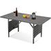 AECOJOY 54 Outdoor Dining Table Patio Wicker Metal Frame Coffee Table for Outside or Indoor Gray Rattan