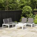 LANTRO JS 3 Piece Garden Lounge Set with Cushions Plastic White