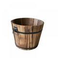 Wooden Flower Pot with 2 Metal Handles Wooden Barrel Planter with Drainage Hole Rustic Garden Planter with Ripple Top Round Box for Succulents 3 Sizes 2 Styles