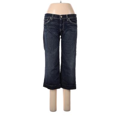 7 For All Mankind Jeans - Mid/Reg Rise Straight Leg Cropped: Blue Bottoms - Women's Size 7 - Dark Wash